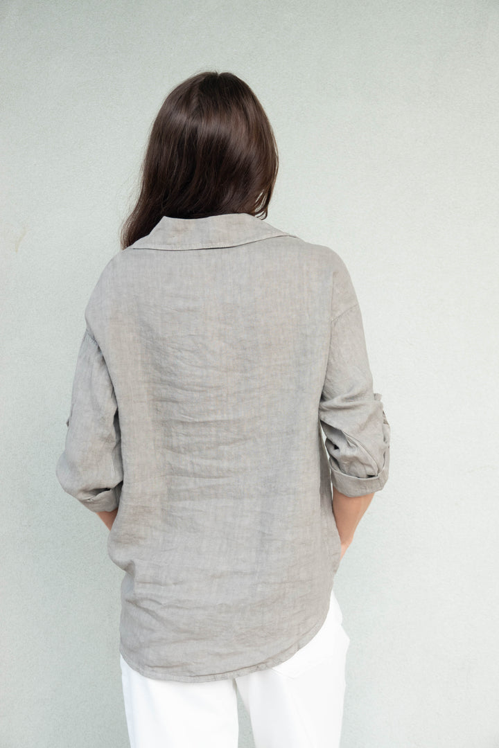 Linen Roll Tab Button Down - Mocha