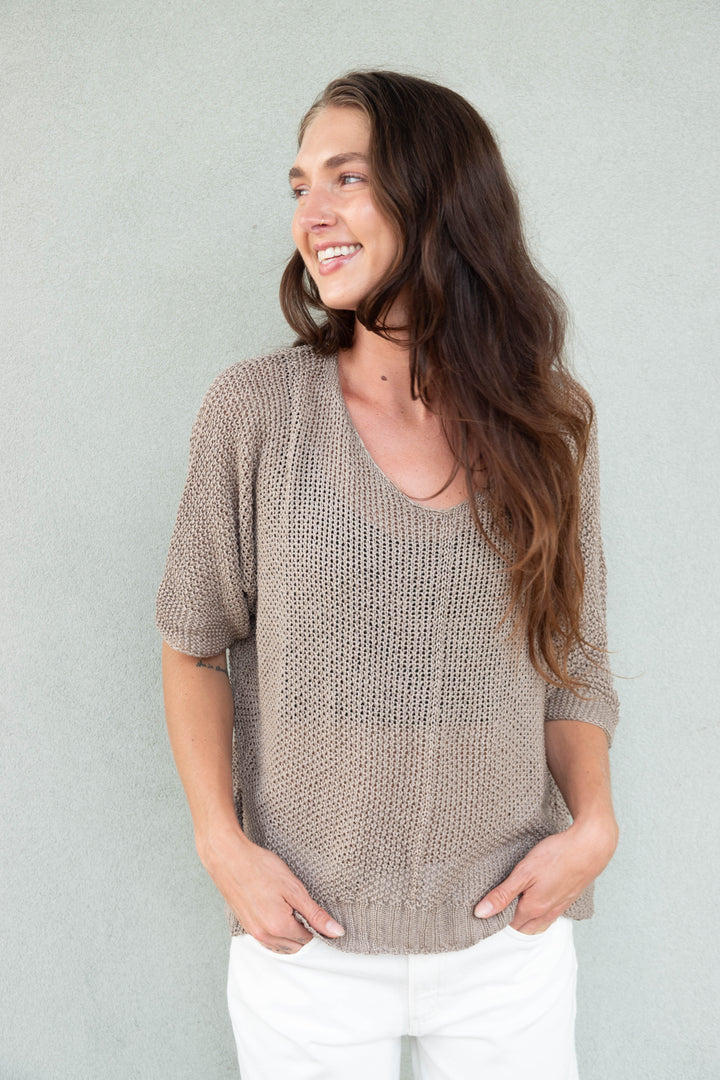 Short Sleeve Crochet Top - Dark Mocha