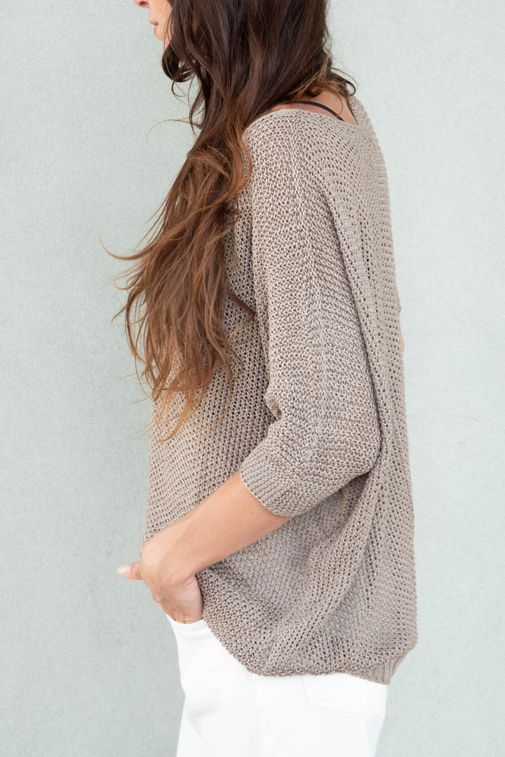 Short Sleeve Crochet Top - Dark Mocha