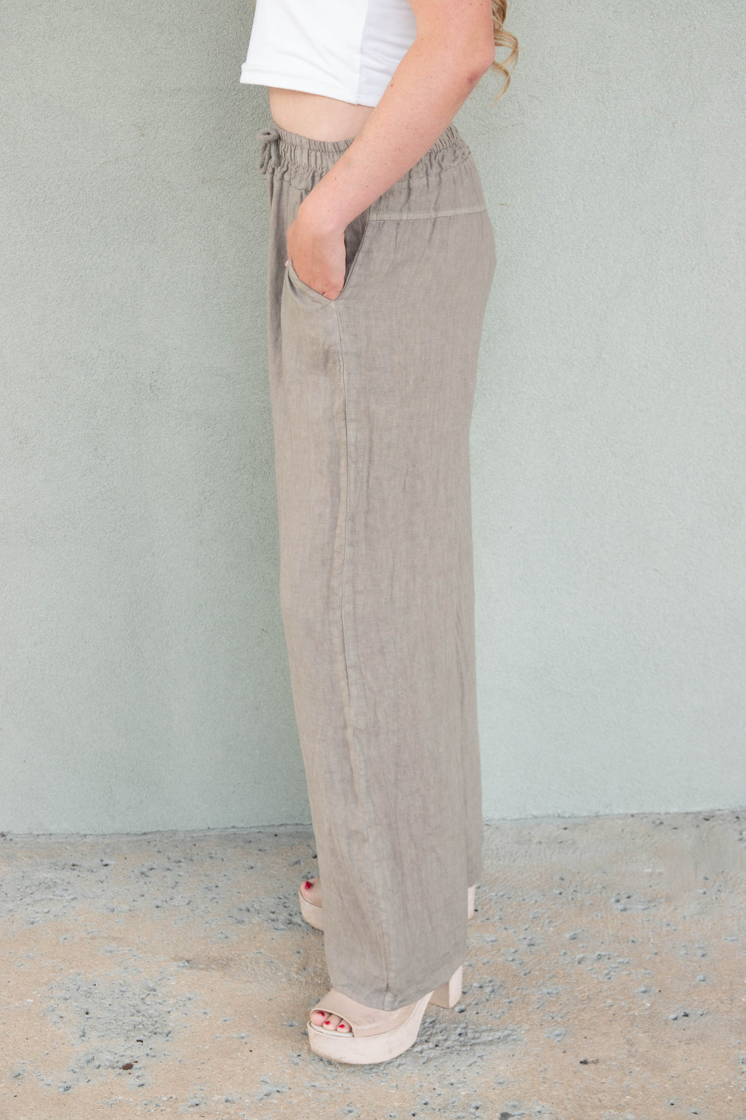 Linen Drawstring Pocket Pant - Mocha
