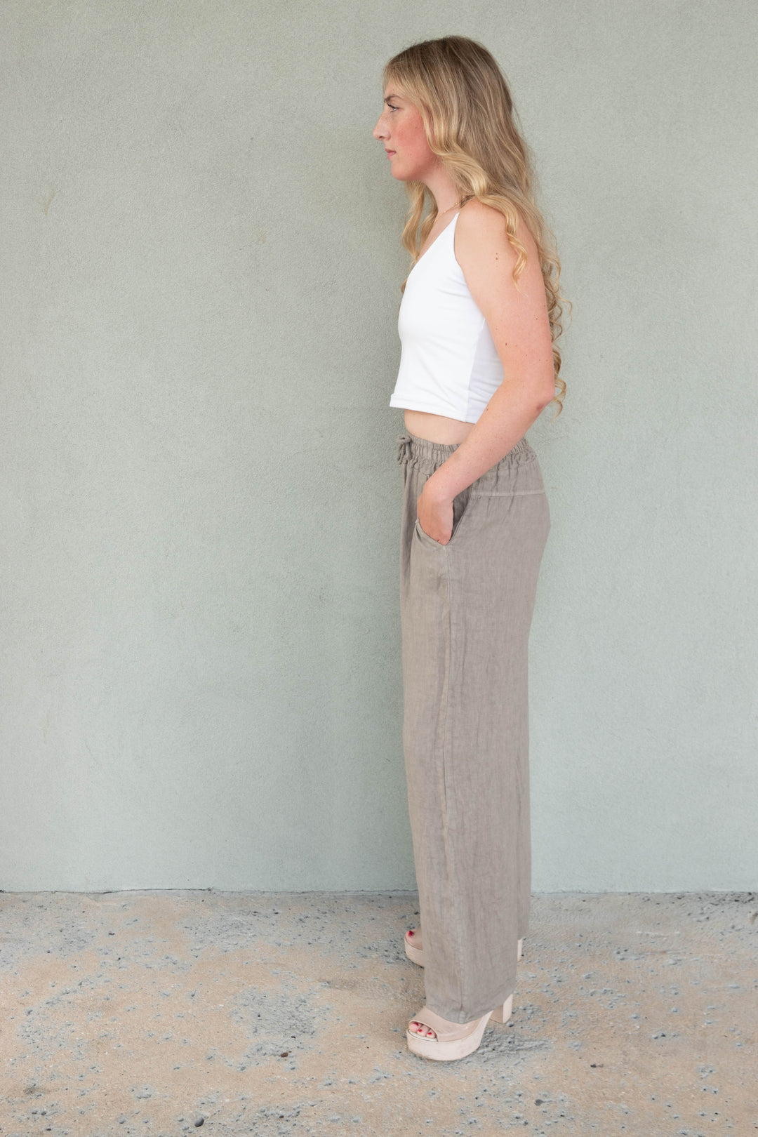 Linen Drawstring Pocket Pant - Mocha
