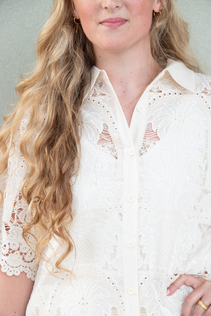 Nellie Button Down Top - Cream