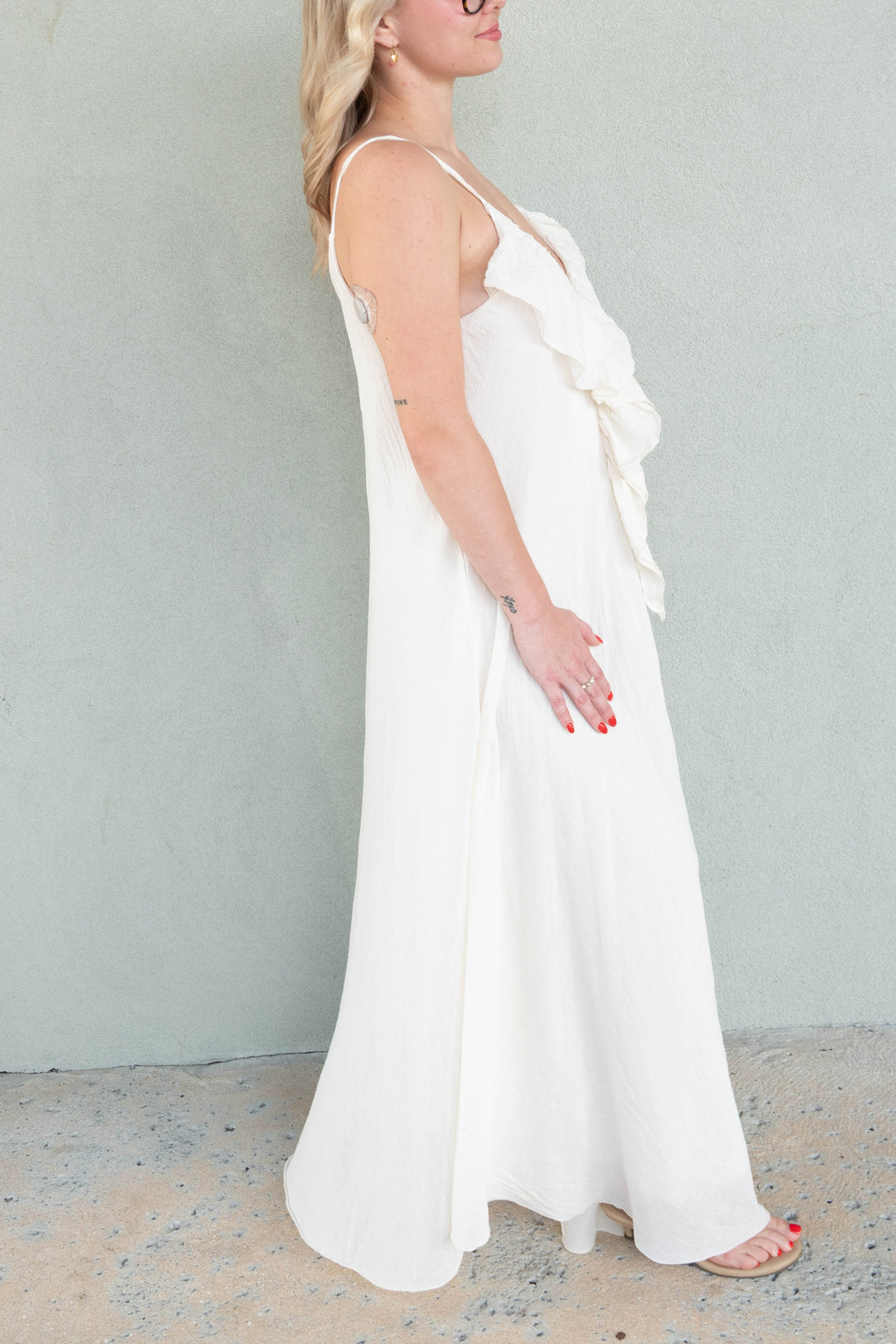 Cotton Ruffle V Maxi Dress - Butter