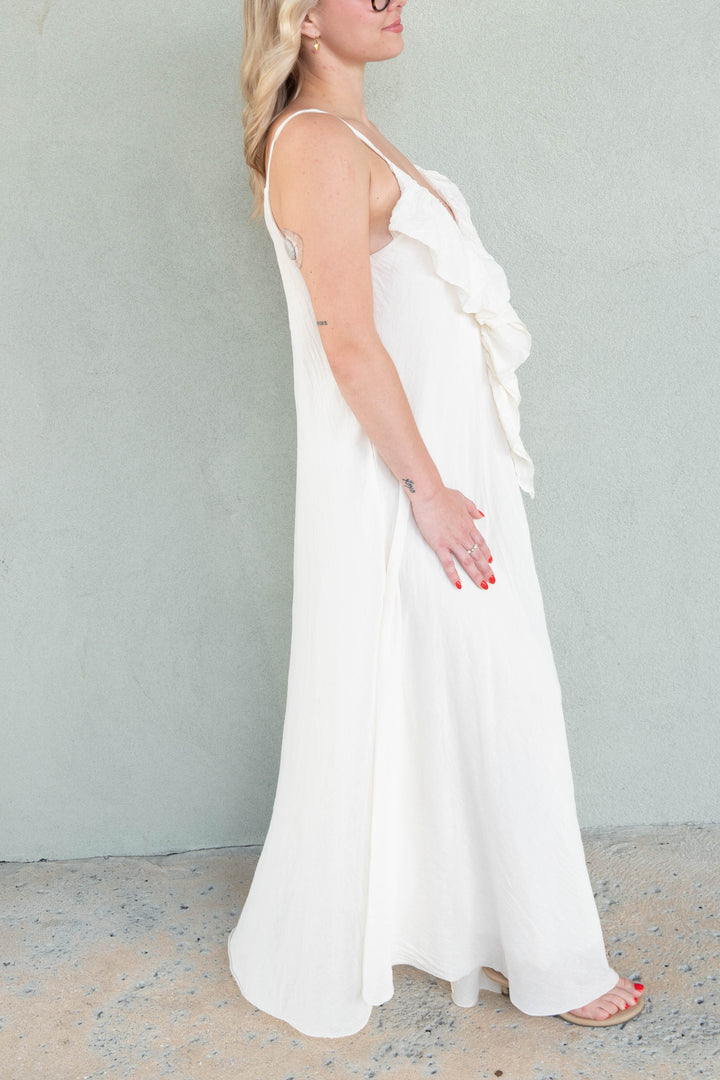 Cotton Ruffle V Maxi Dress - Butter