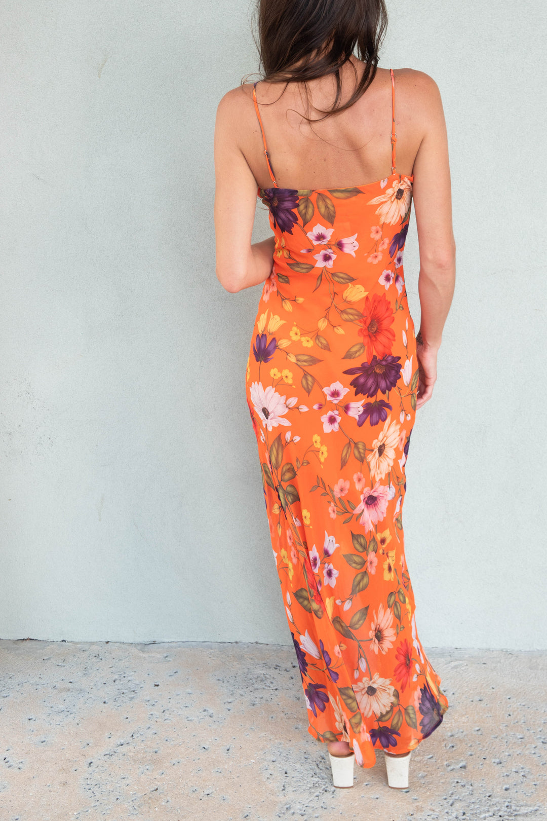 Ruffle Front Maxi Dress - Orange Floral