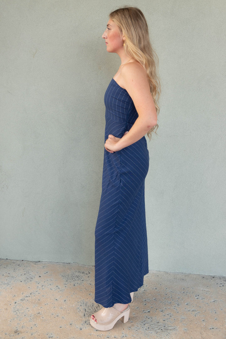 Tube Maxi Dress - Navy Stripe