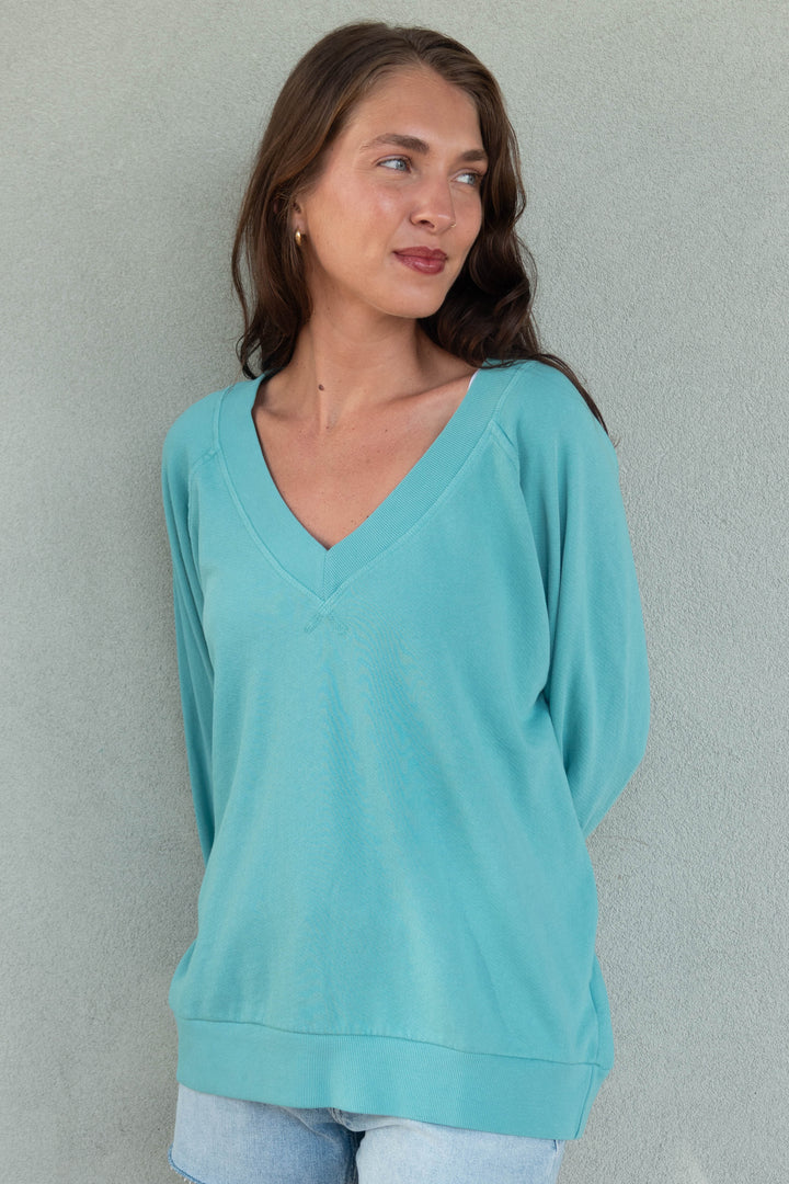 Sinead V Neck Sweatshirt - Teal Blue