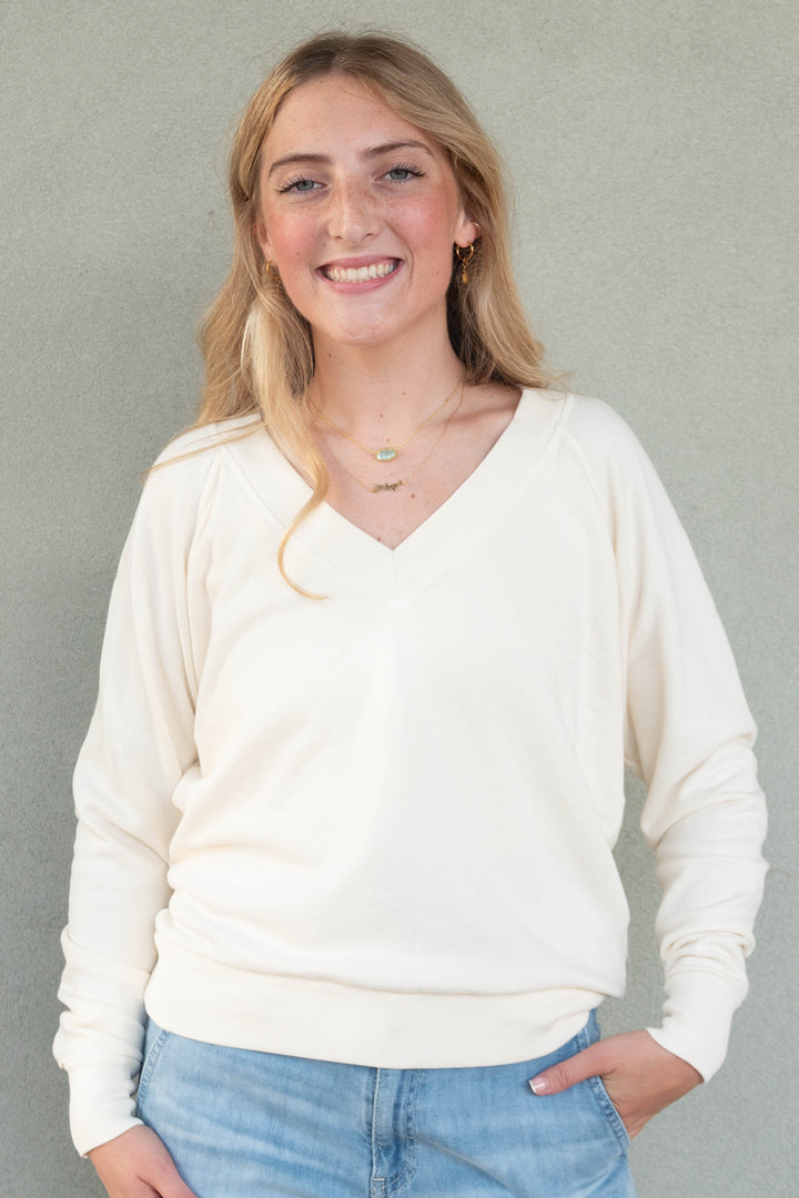 Sinead V Neck Sweatshirt - Bright Ivory