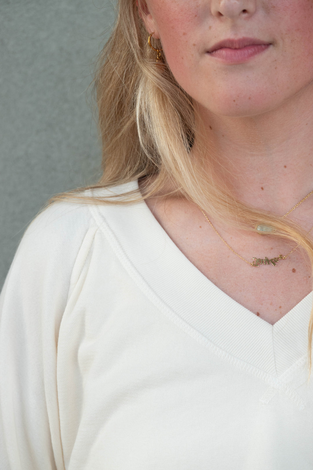 Sinead V Neck Sweatshirt - Bright Ivory
