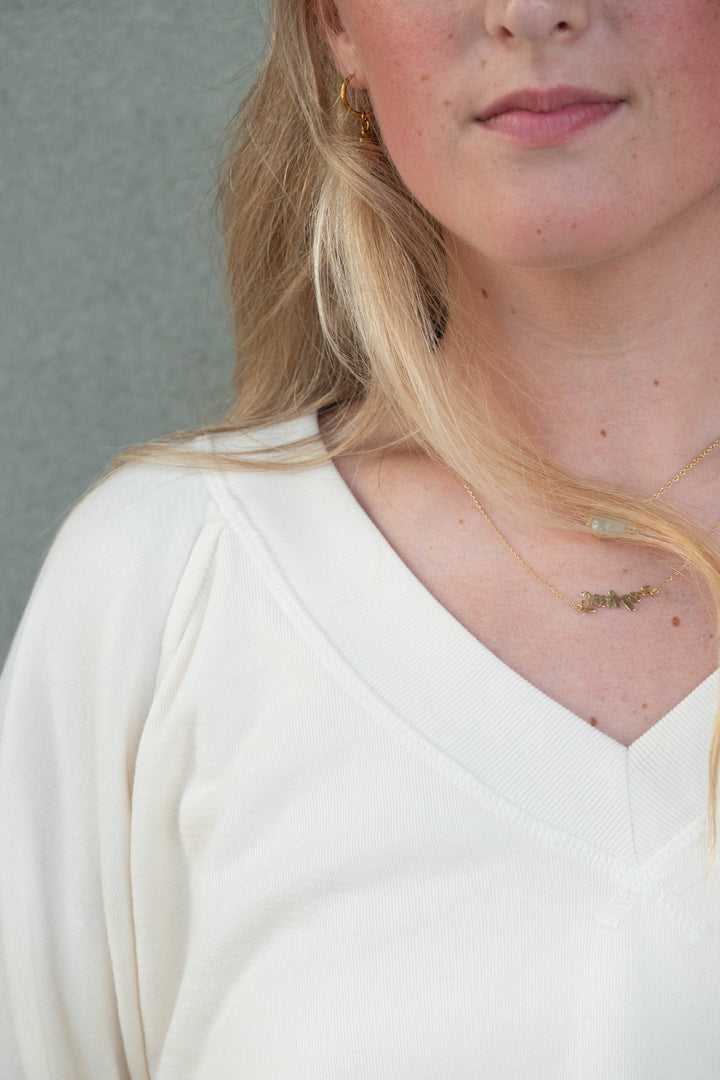 Sinead V Neck Sweatshirt - Bright Ivory