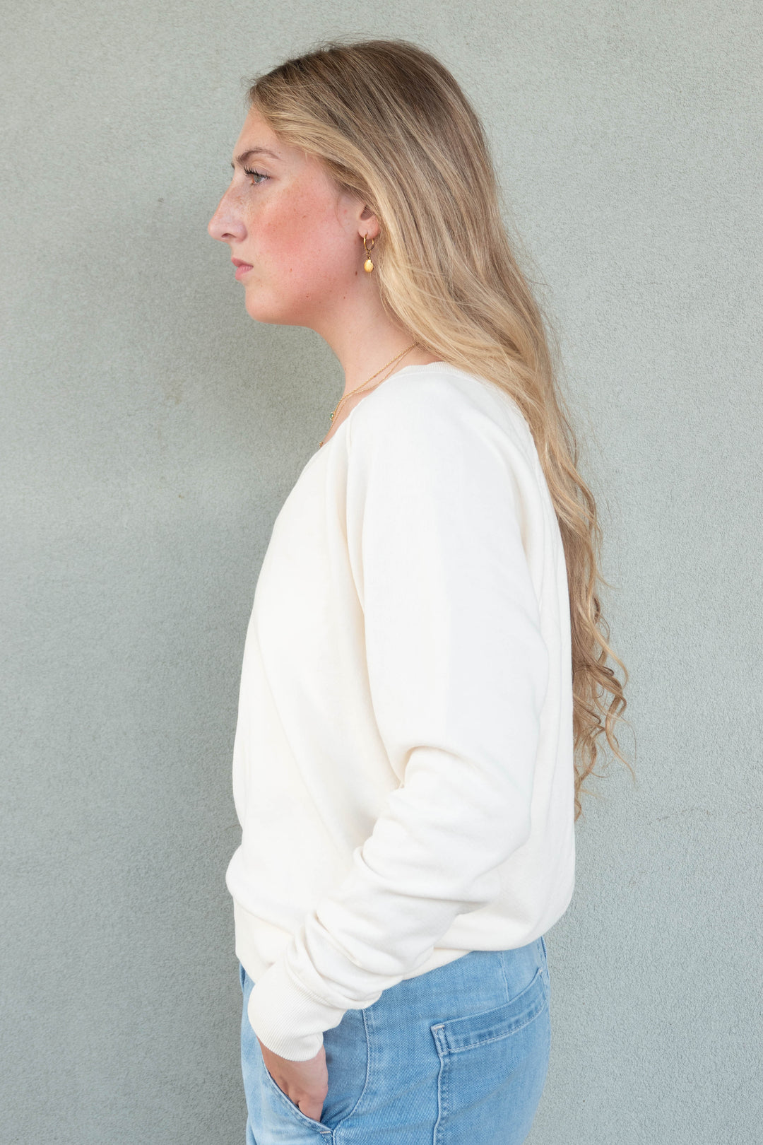 Sinead V Neck Sweatshirt - Bright Ivory