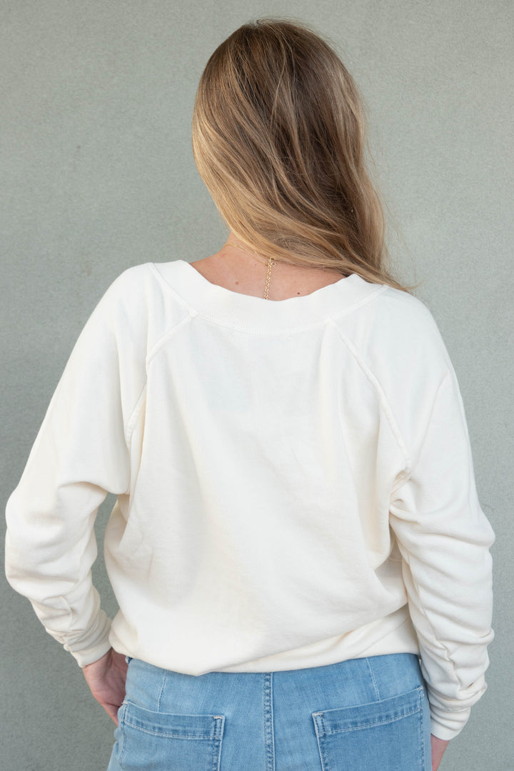 Sinead V Neck Sweatshirt - Bright Ivory