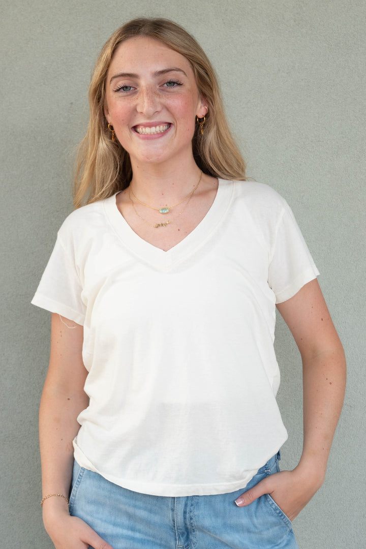 Hendrix Boxy V Neck Tee - Bright Ivory