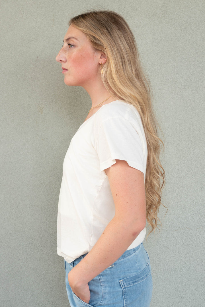 Hendrix Boxy V Neck Tee - Bright Ivory