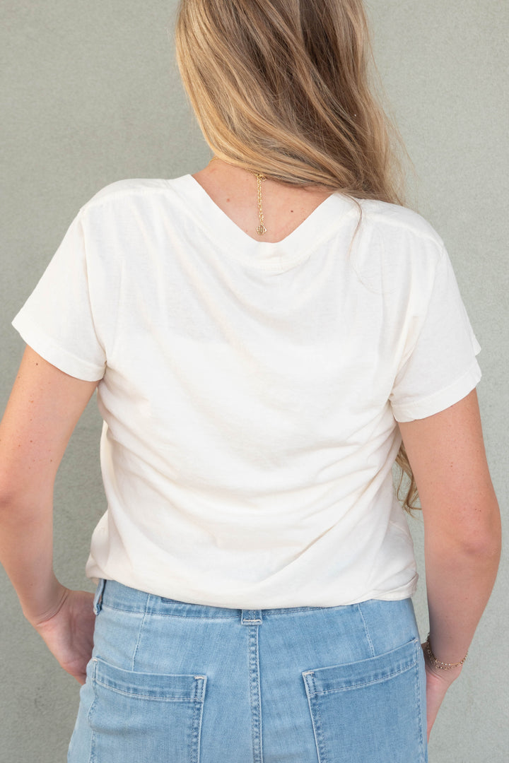 Hendrix Boxy V Neck Tee - Bright Ivory