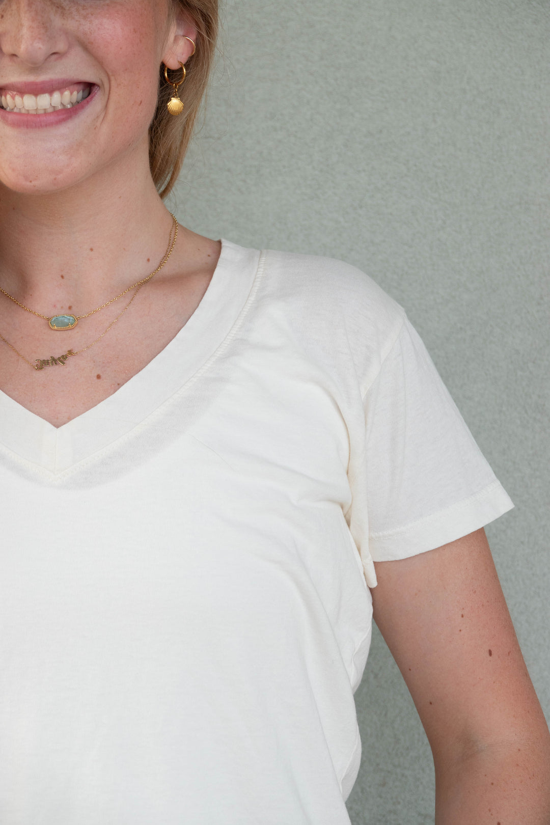 Hendrix Boxy V Neck Tee - Bright Ivory