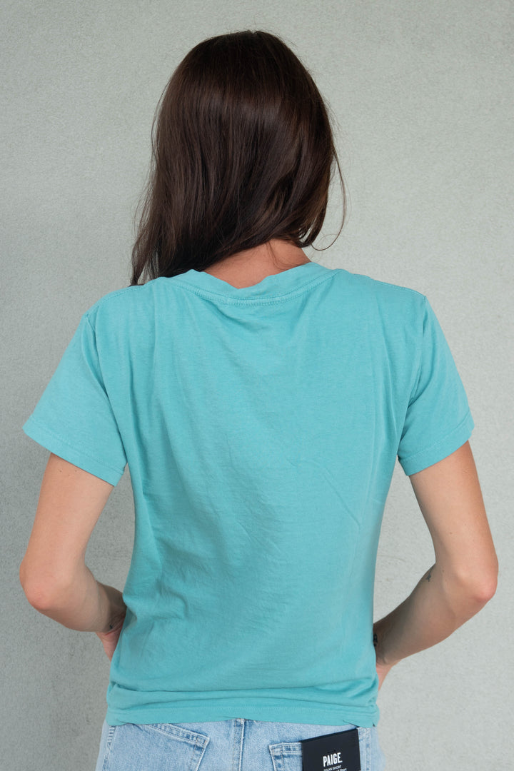 Hendrix Boxy V Neck Tee - Teal Blue