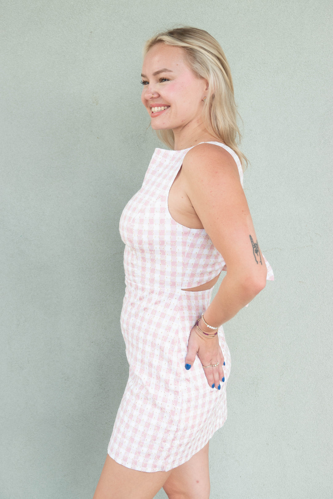 Sabina Tie Back Mini - Pink Gingham