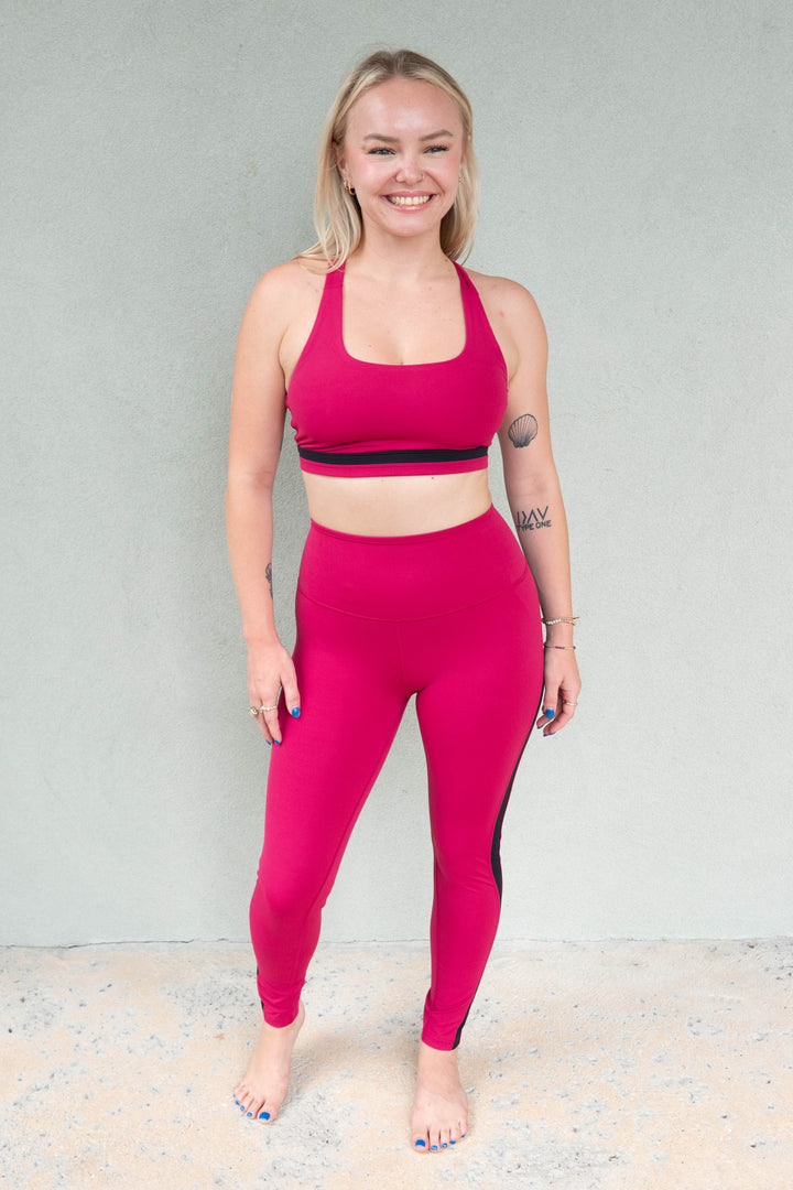 Miles High Waist Rigor 7/8 Legging - Sangria/Black