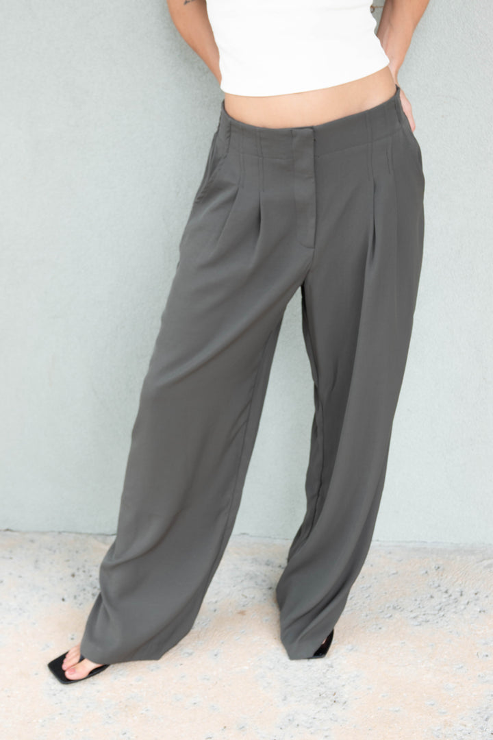 Silky Wide Leg Trouser - Dark Olive
