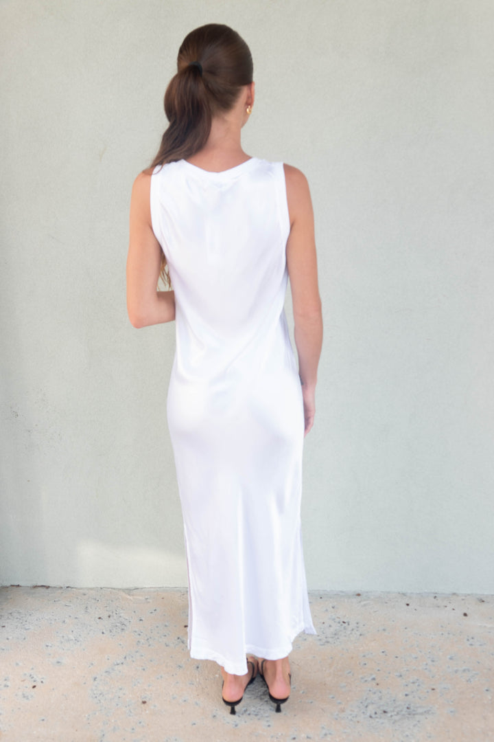 Randi Satin V Neck Midi Dress - Coconut Milk
