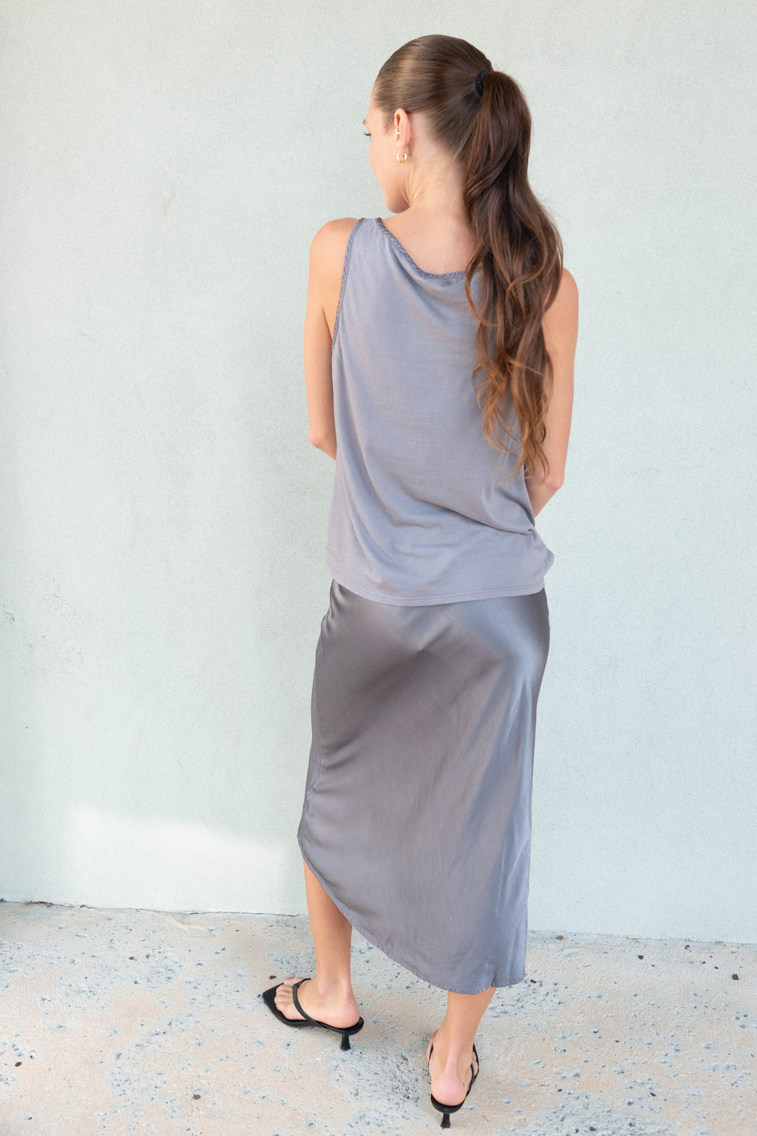 Leila Bias Cut Skirt - Thunder