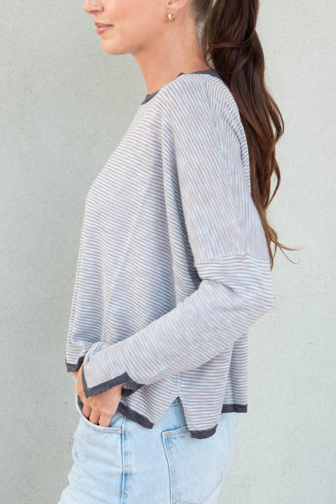 Cumberland Stripe Knit Sweater - Eggshell