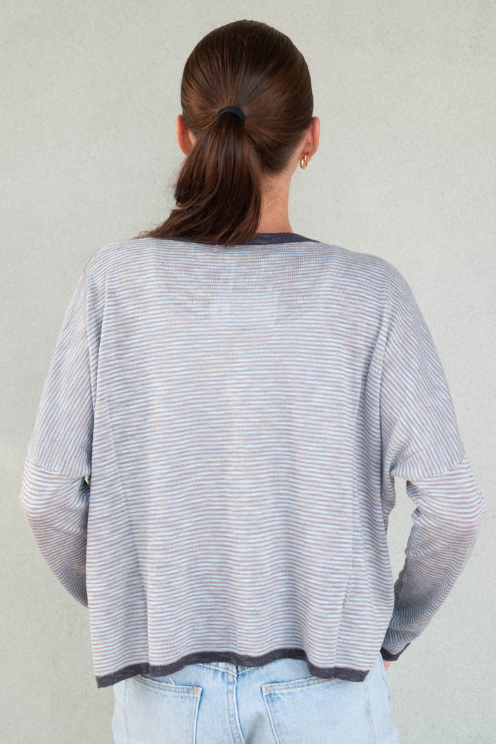 Cumberland Stripe Knit Sweater - Eggshell
