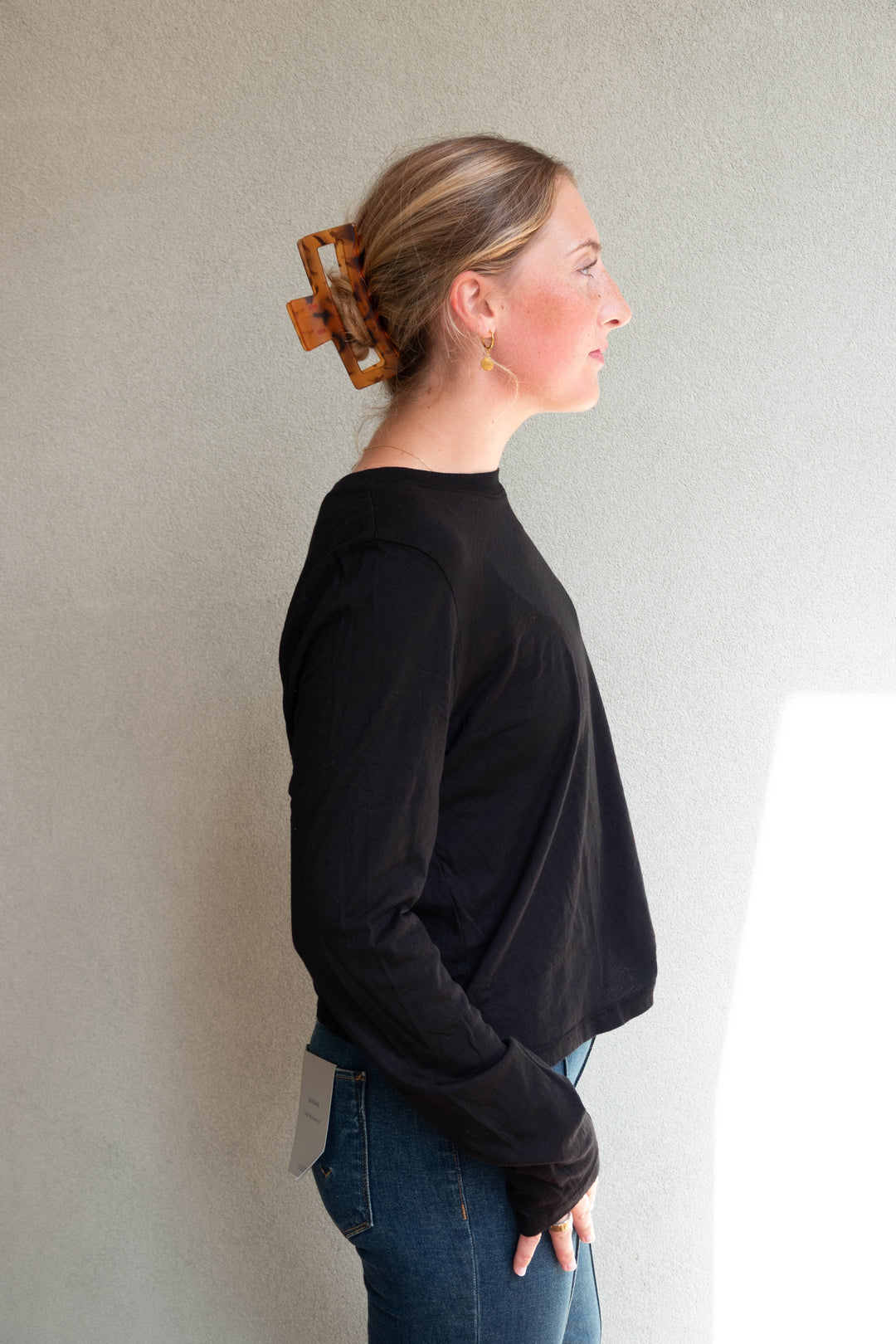Piper Crew Neck Boxy L/S Tee - Black