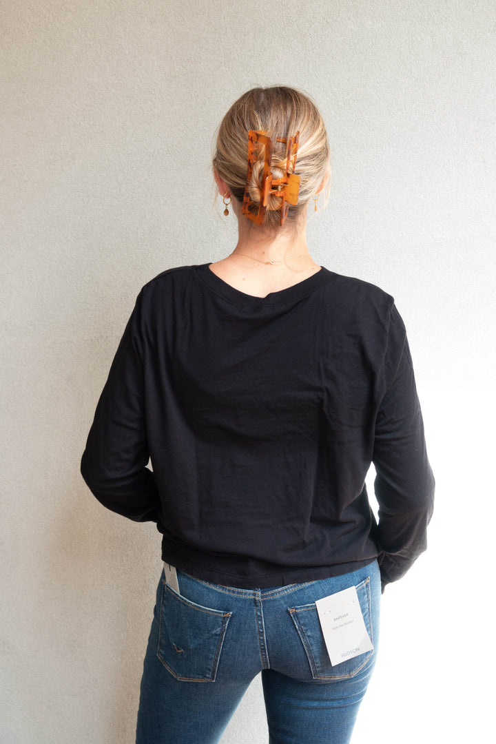 Piper Crew Neck Boxy L/S Tee - Black