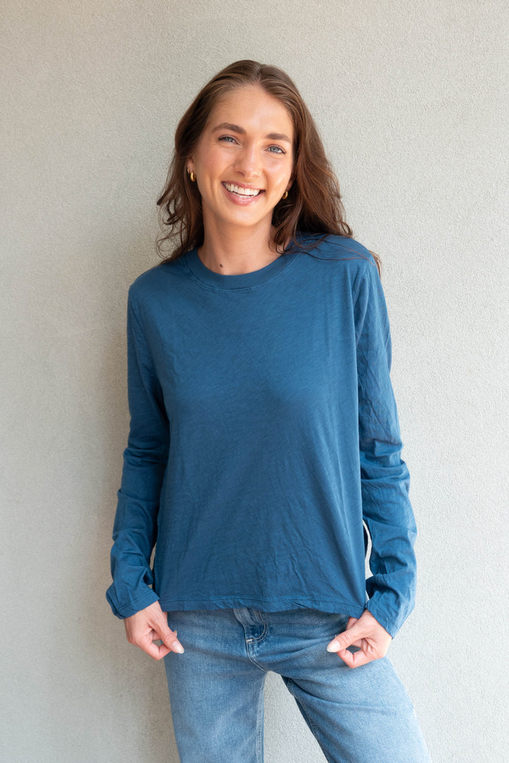 Piper Crew Neck Boxy L/S Tee - Lagoon