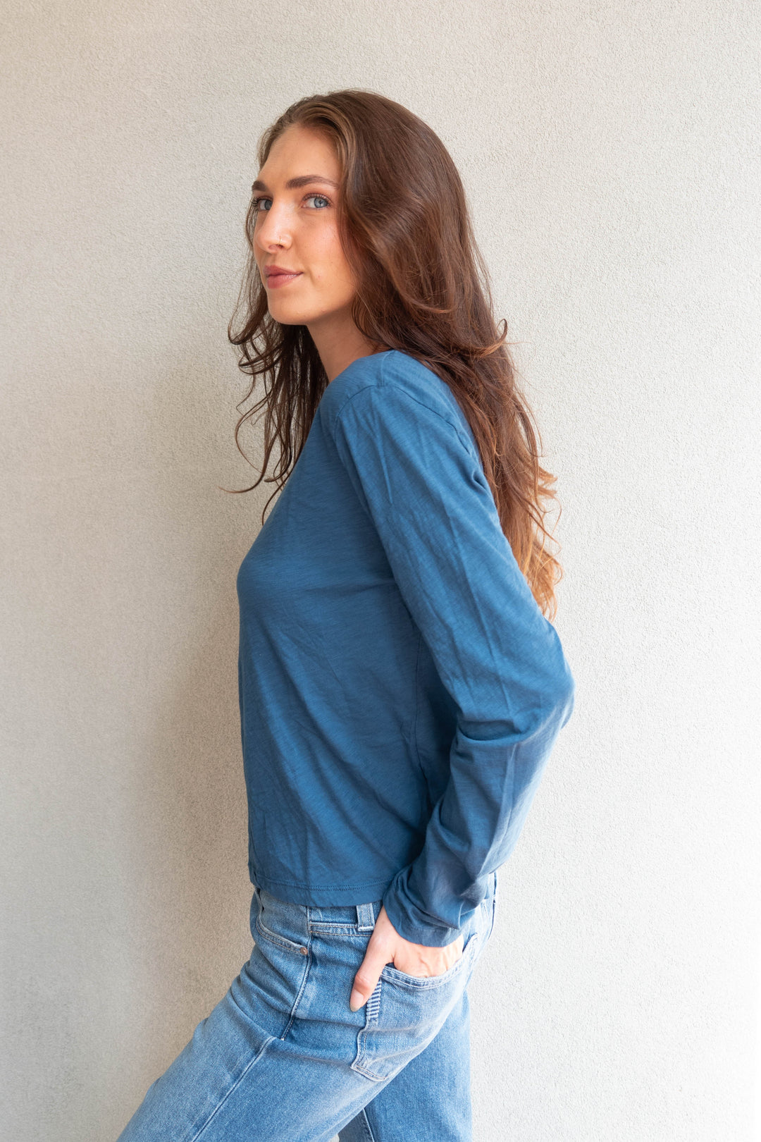 Piper Crew Neck Boxy L/S Tee - Lagoon