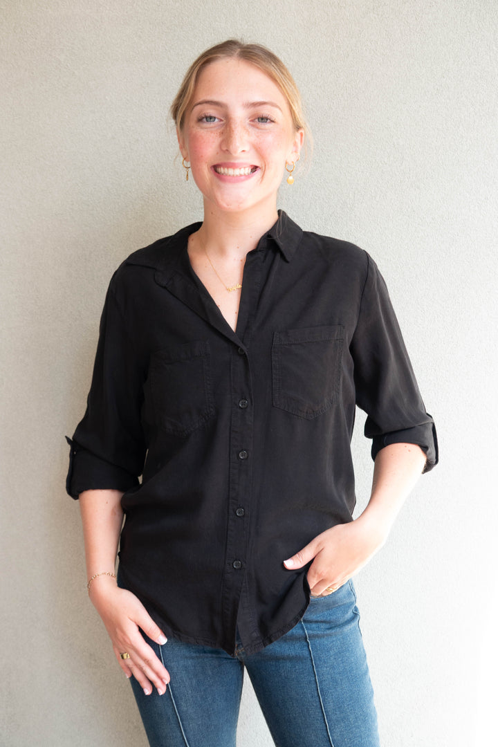 Lola Jersey Button Down Shirt - Thunder