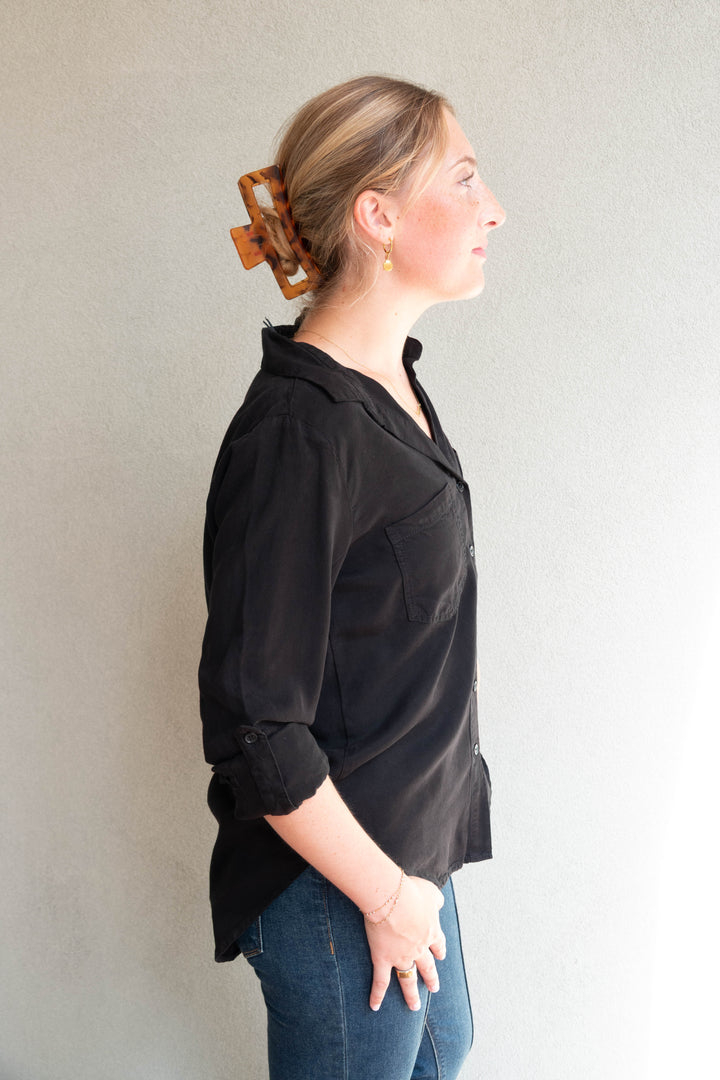 Lola Jersey Button Down Shirt - Thunder