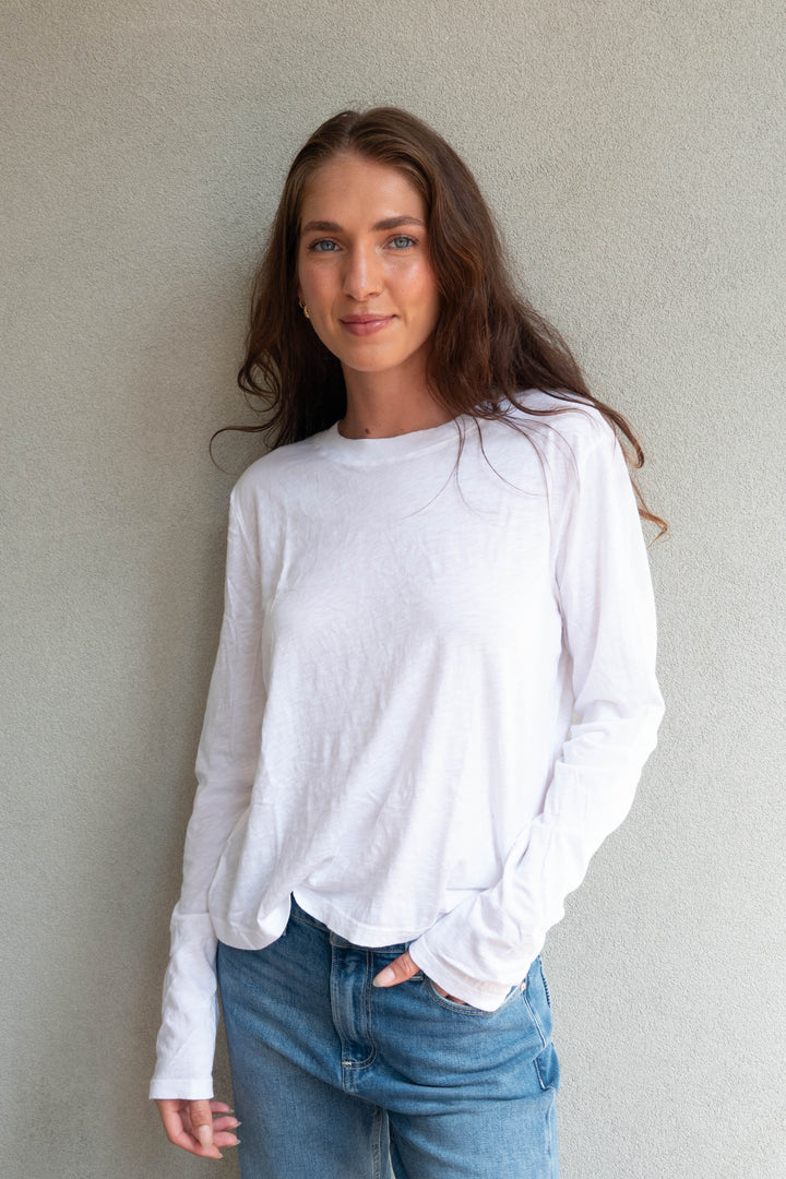 Piper Crew Neck Boxy L/S Tee - White