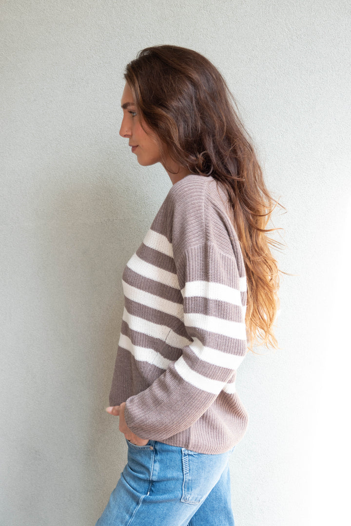 Tucker Sweater - Latte Stripe