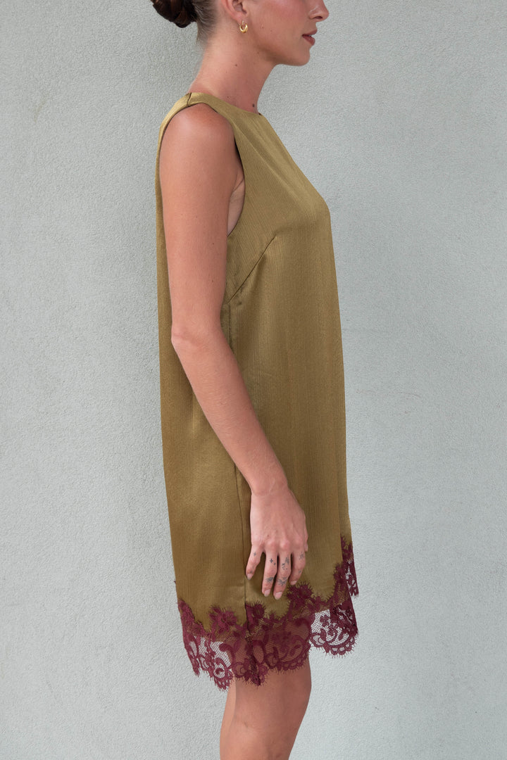 Roxy Lace Hem Dress - Charteuse