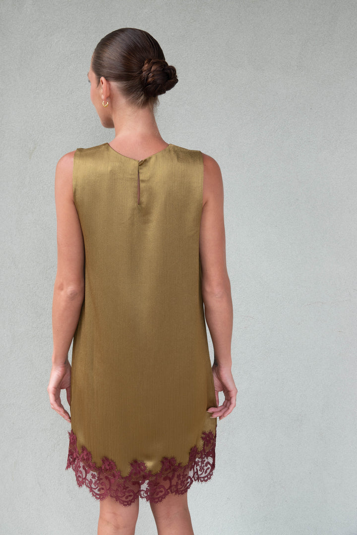 Roxy Lace Hem Dress - Charteuse