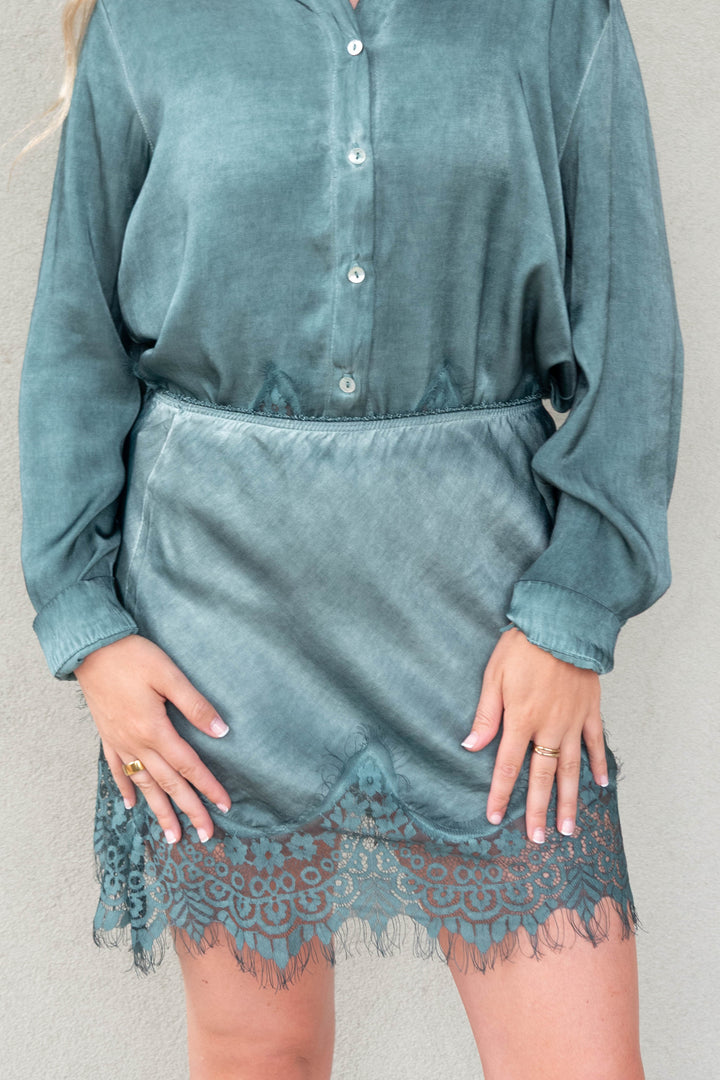 Lace Hem Mini Skirt - Hunter Green