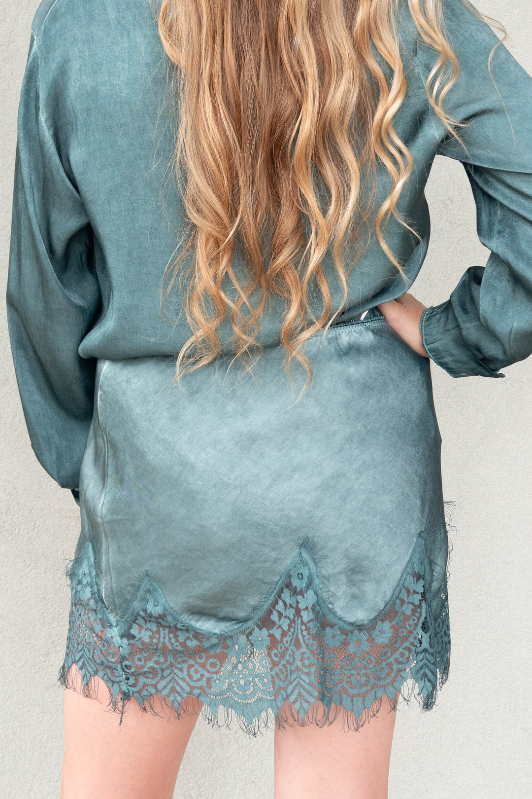 Lace Hem Mini Skirt - Hunter Green
