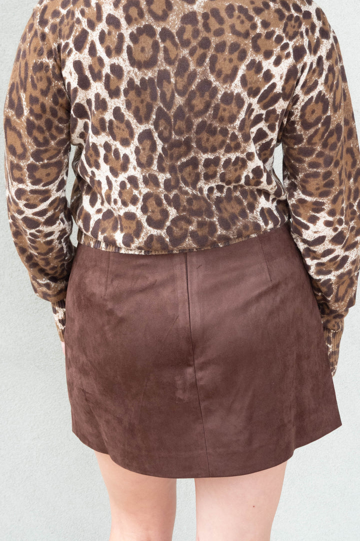 Lian Mini Faux Suede Skirt - Dark Brown