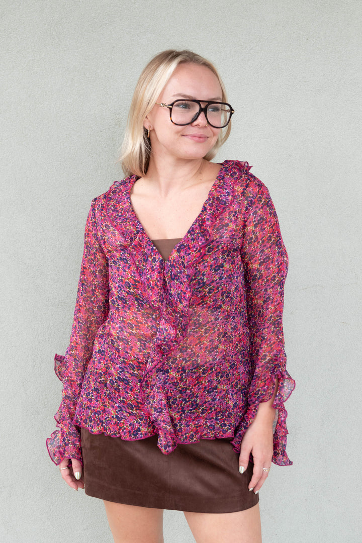 Liza Ruffle Top - Magenta Floral