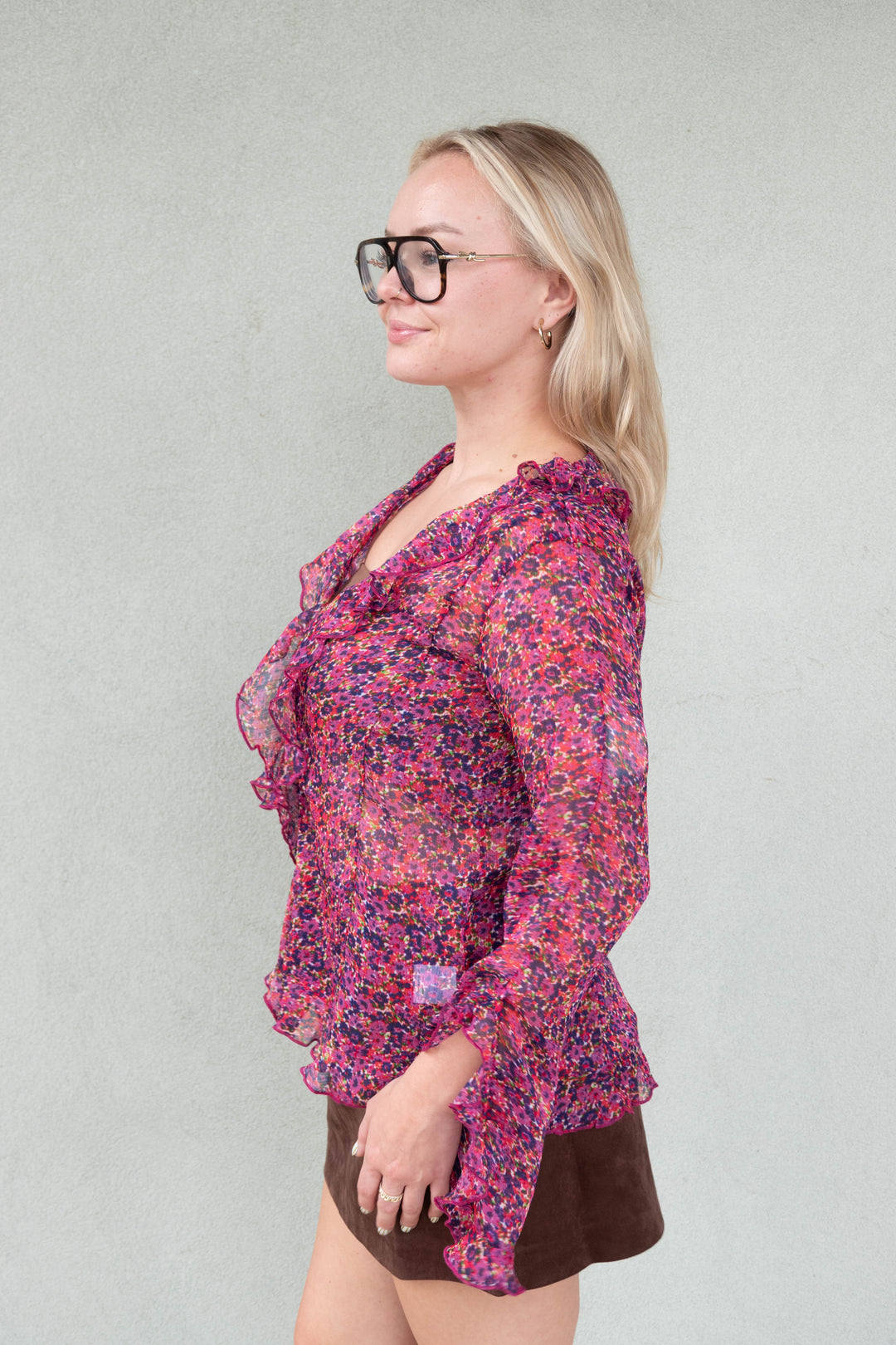Liza Ruffle Top - Magenta Floral