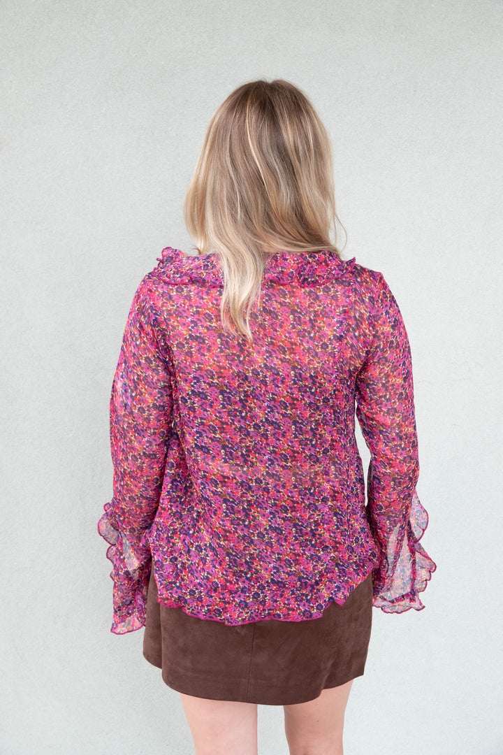 Liza Ruffle Top - Magenta Floral