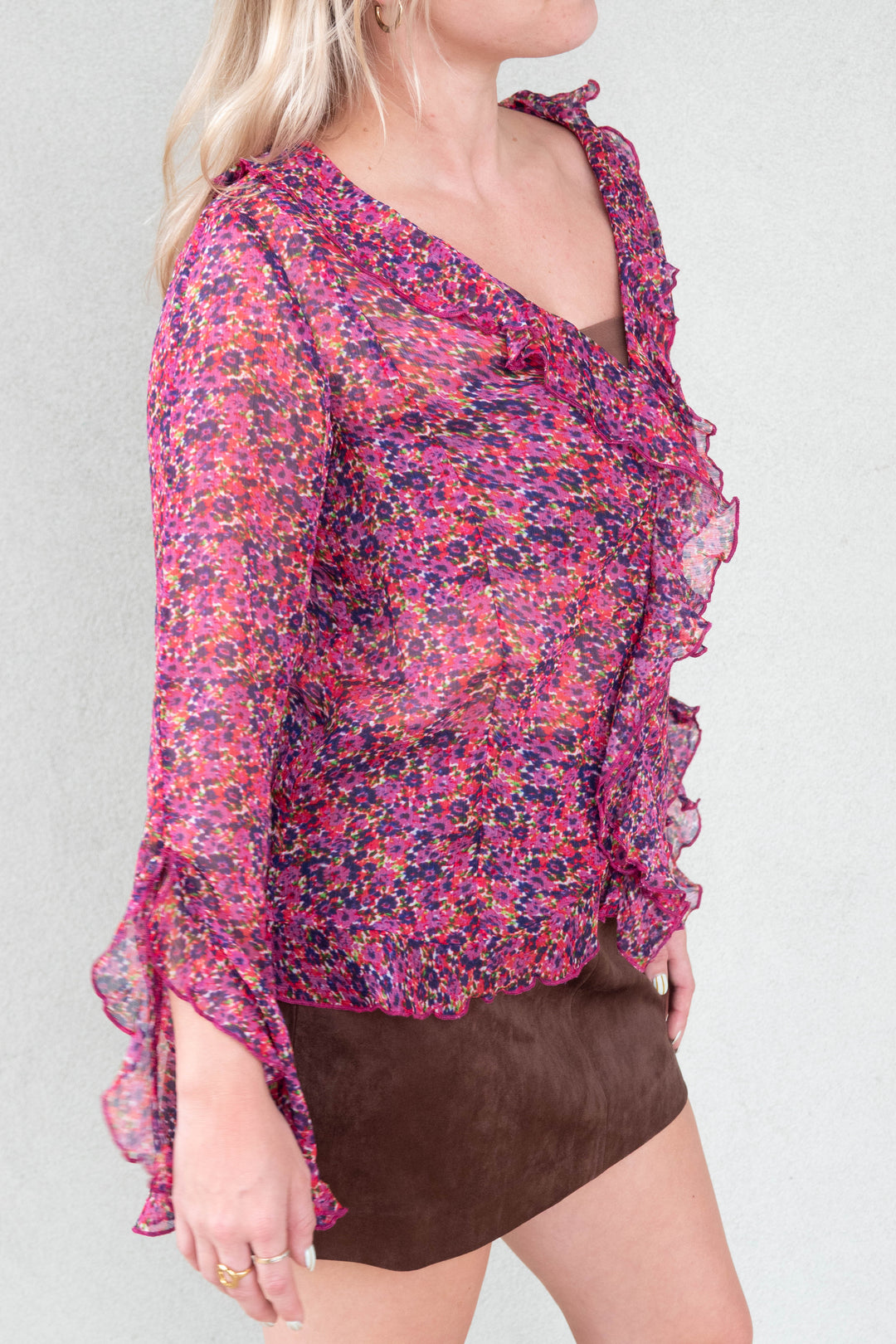 Liza Ruffle Top - Magenta Floral