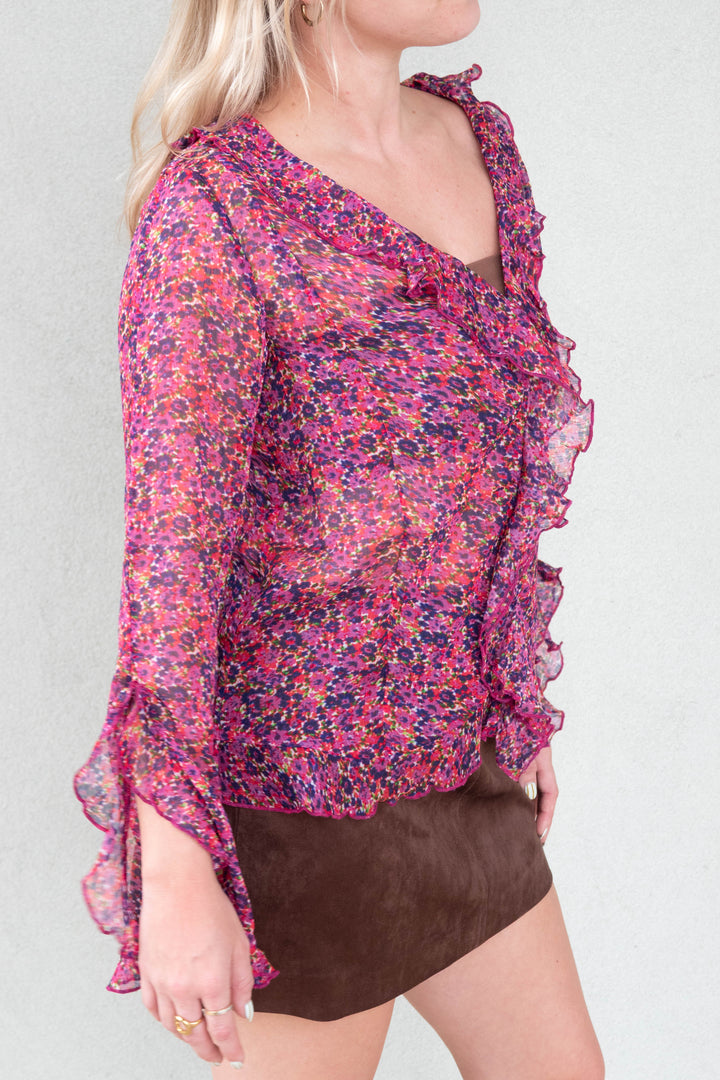 Liza Ruffle Top - Magenta Floral