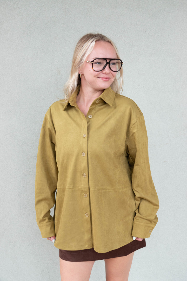 Paloma Faux Suede Shirt Jacket - Chartreuse