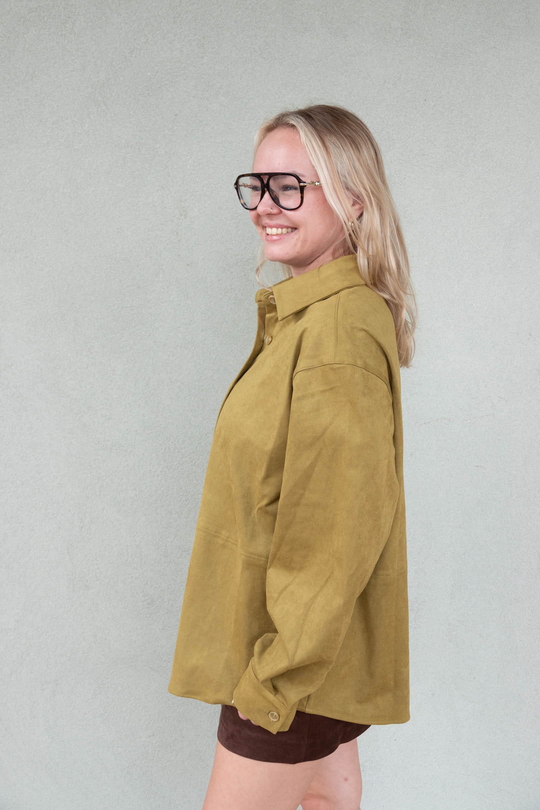 Paloma Faux Suede Shirt Jacket - Chartreuse