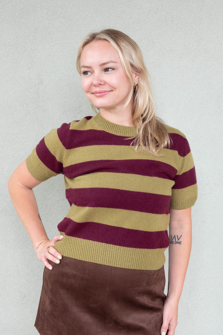 Bobbie Knit Striped Top - Green Plum