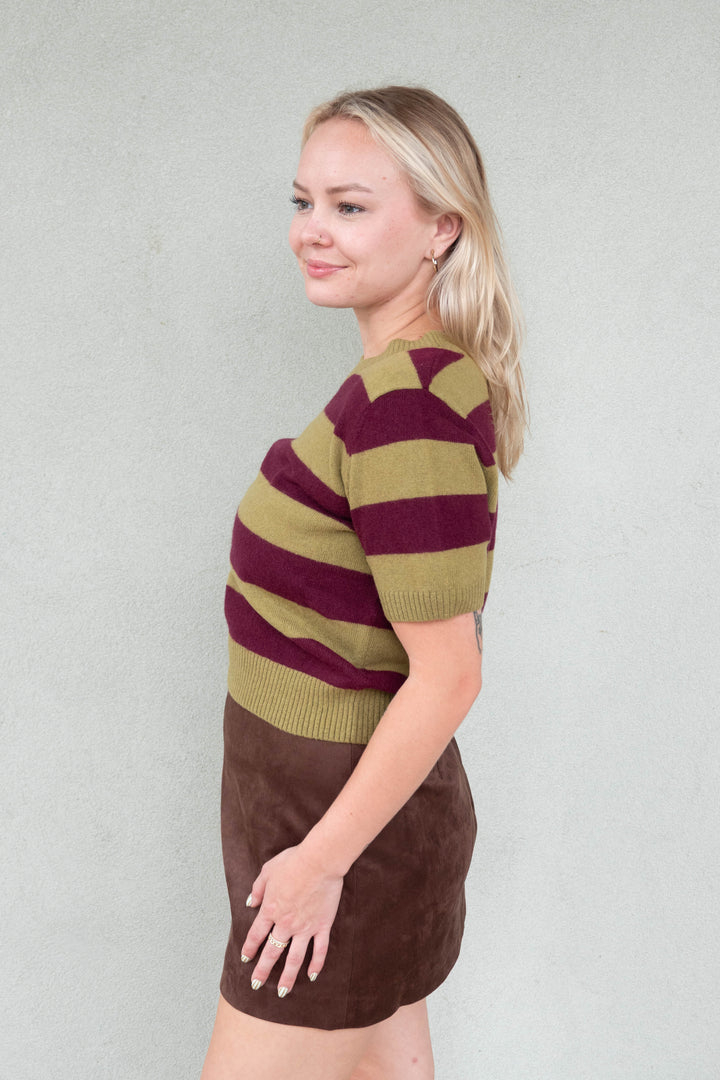 Bobbie Knit Striped Top - Green Plum